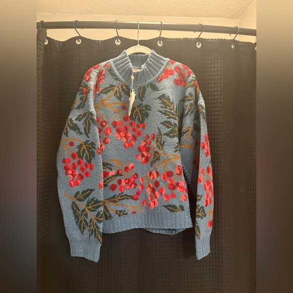 Anthropologie CECILIA PRADO Blossom Mock Neck Sweater In Blue XL NWT - Picture 4 of 8